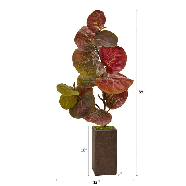 35” Sea Grape Artificial Plant in Weathered Brown Planter