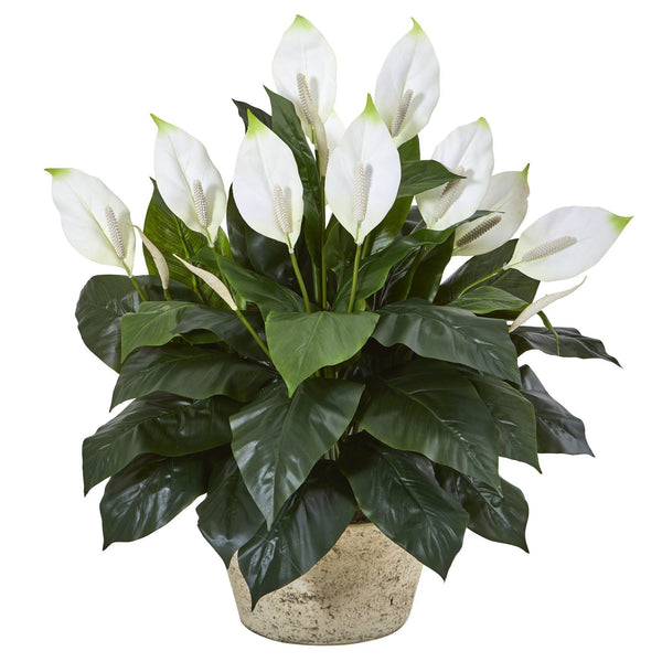 35” Spathifyllum Artificial Plant in White Planter