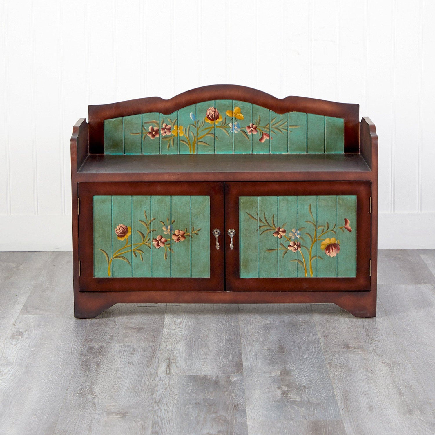 36’’ Antique Floral Art Bench with Drawers