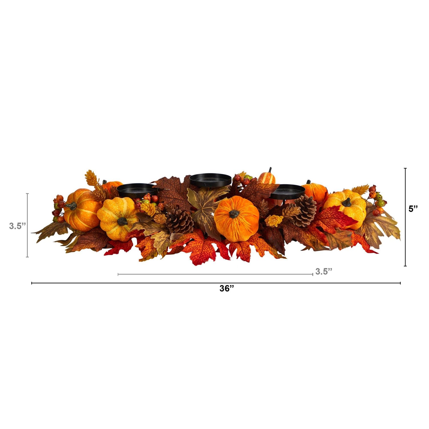 36” Autumn Maple Leaves, Pumpkin and Berries Fall Harvest Candelabrum Arrangement