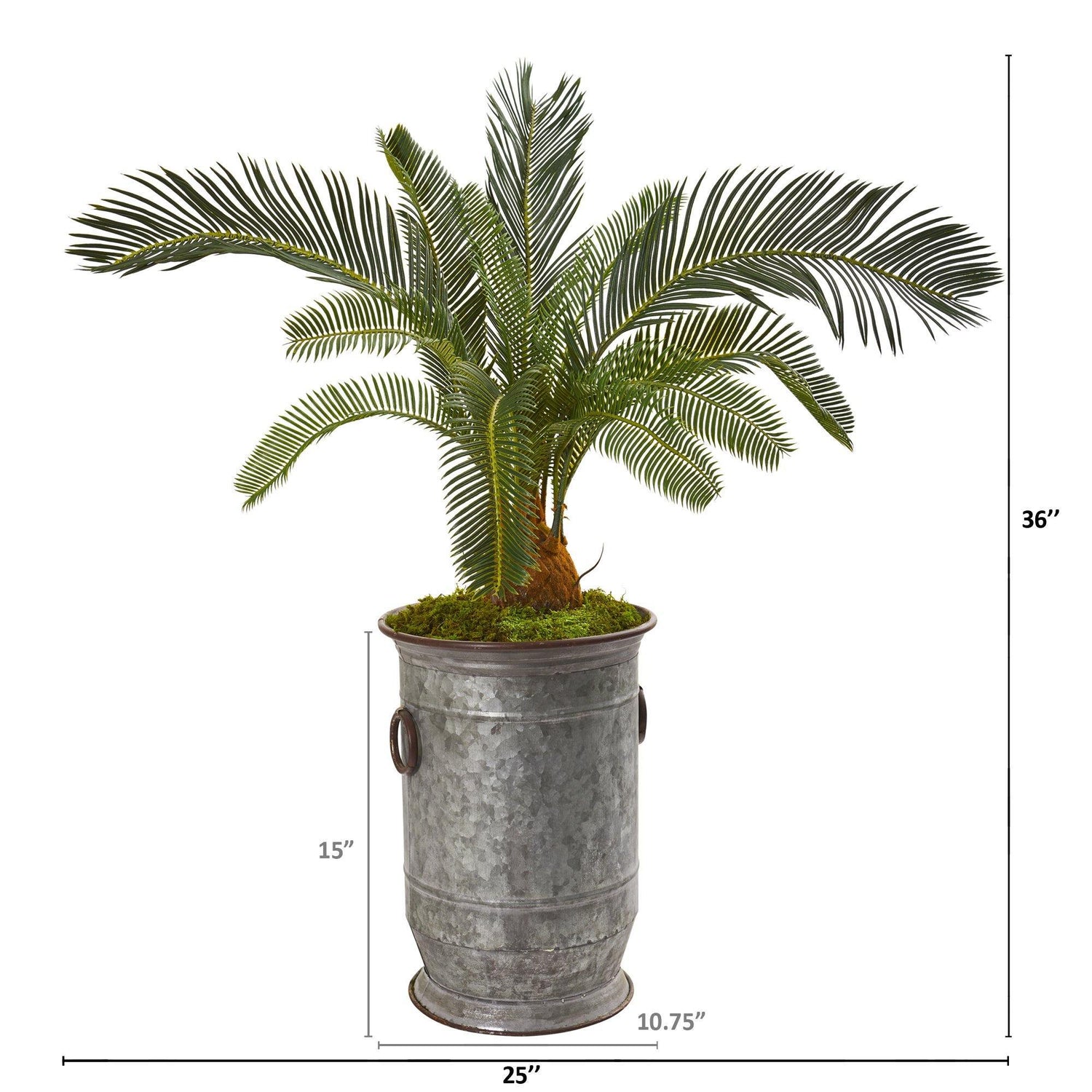 36” Cycas Artificial Plant in Vintage Metal Planter