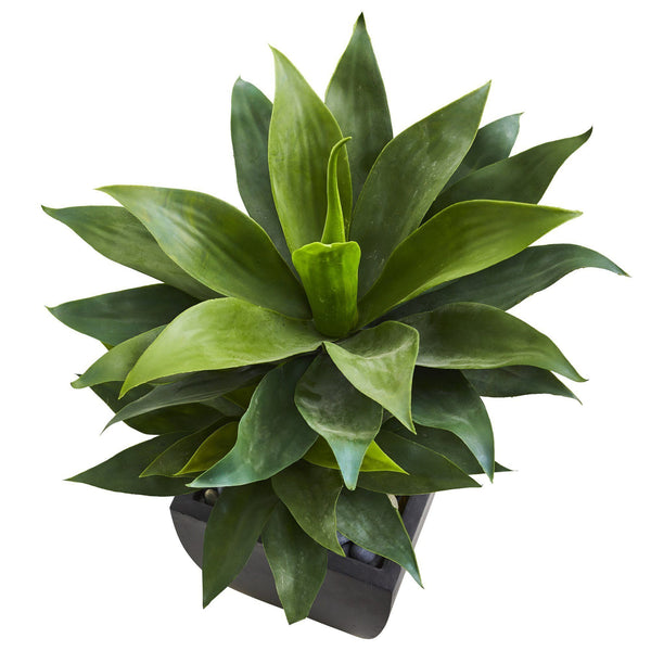 37” Double Agave Succulent Artificial Plant in Black Planter