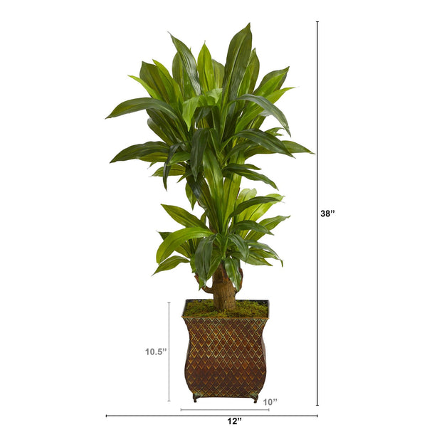 38” Corn Stalk Dracaena Artificial Plant in Metal Planter (Real Touch)