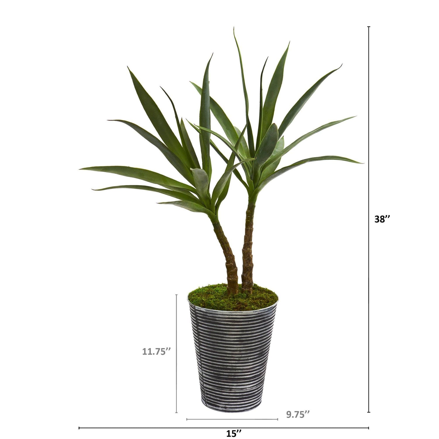 38” Double Yucca Artificial Plant in Decorative Tin Planter