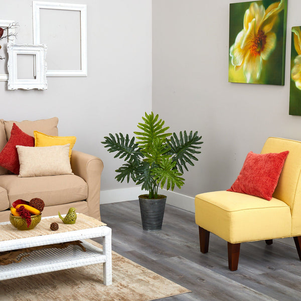 38” Philodendron Artificial Plant in Decorative Tin Planter (Real Touch)