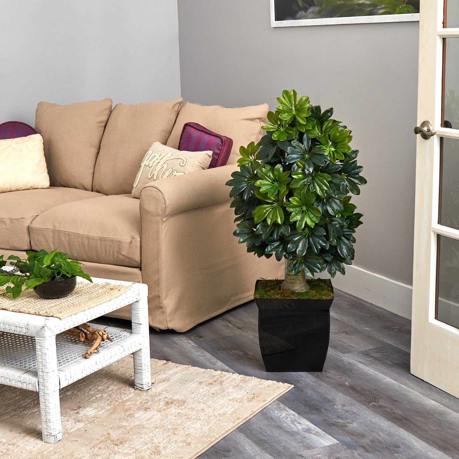 39” Schefflera Artificial Tree in Black Metal Planter (Real Touch)