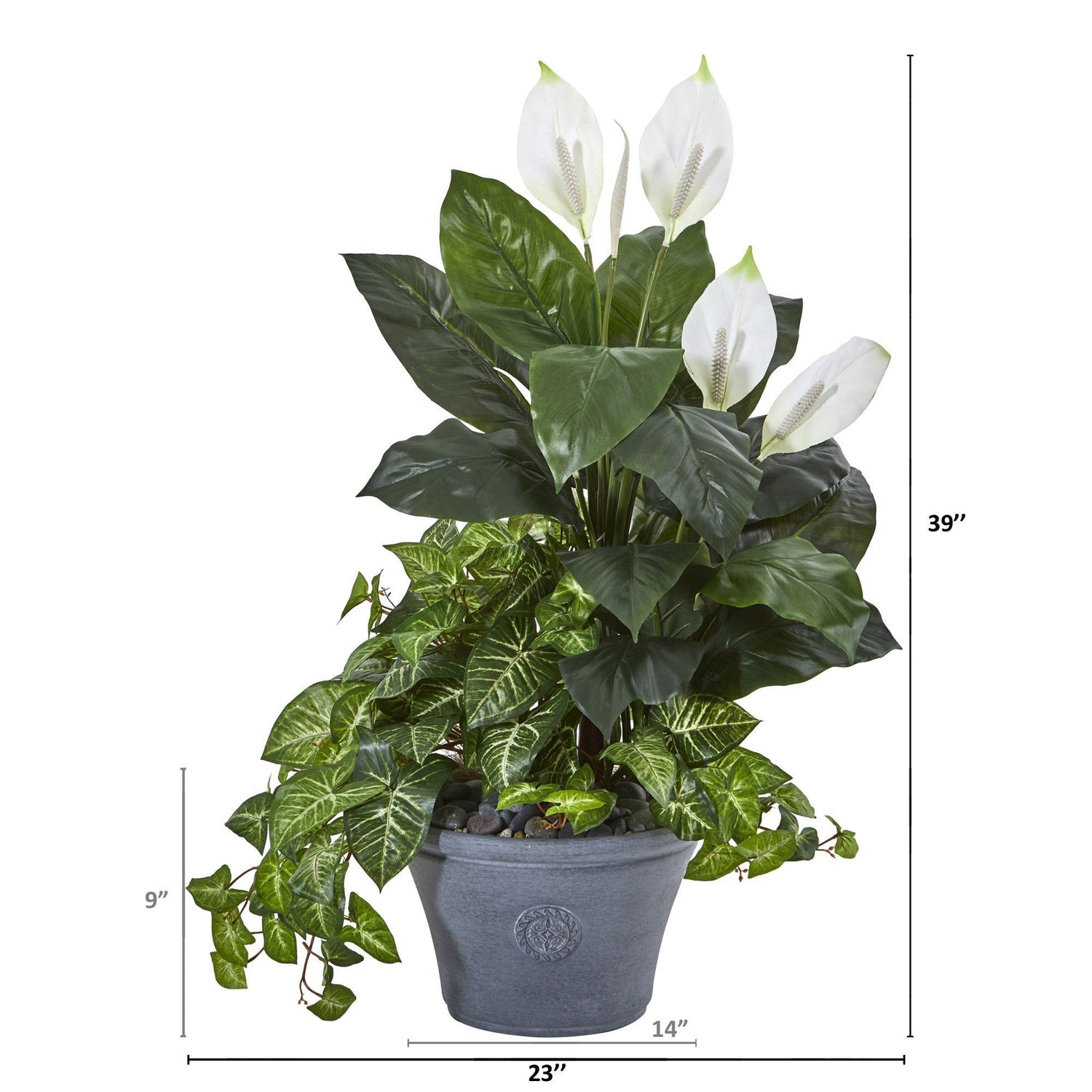 39” Spathifyllum and Nepthytis Artificial Plant in Gray Planter