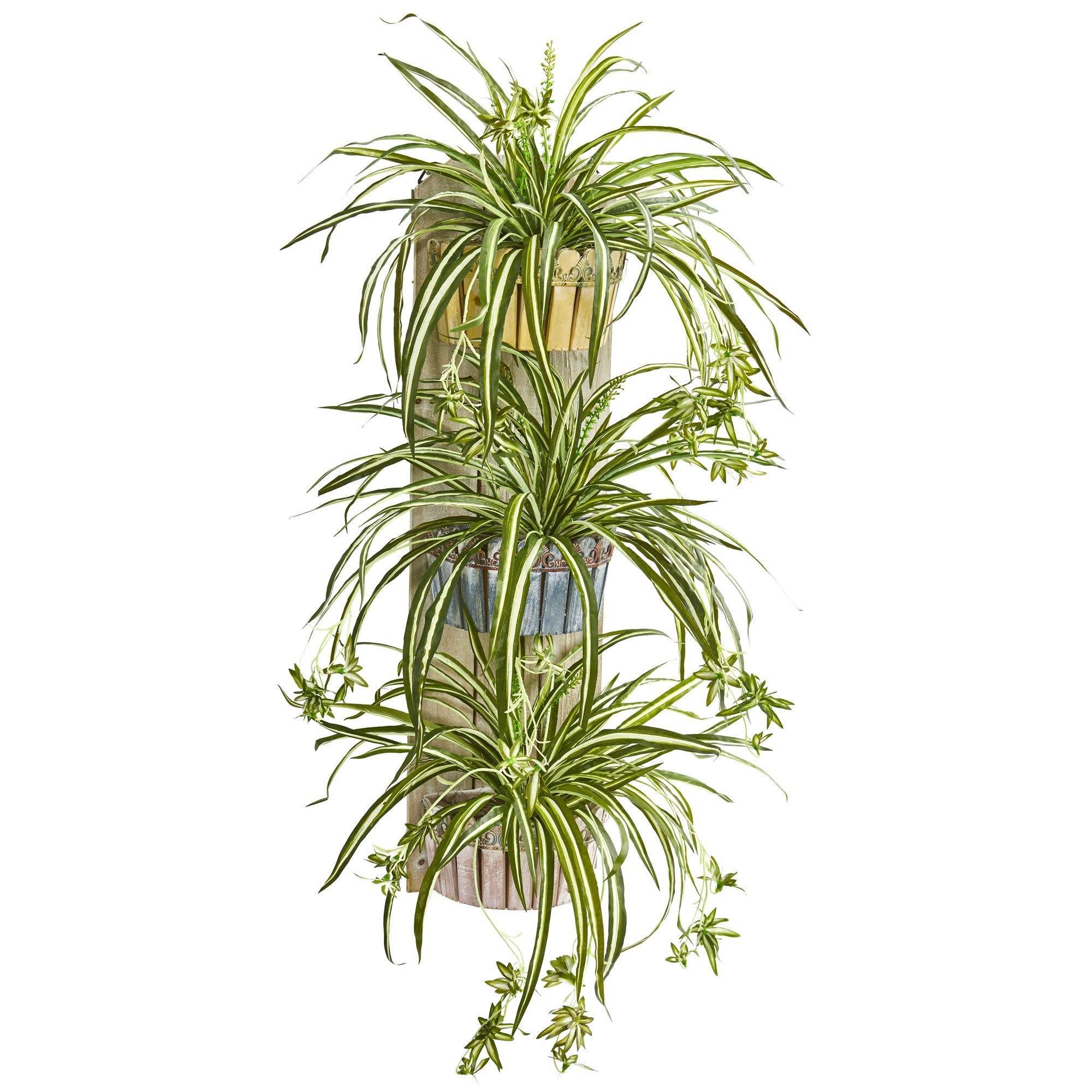 spider plant wall 39” Spider Artificial Plant in Three-Tiered Wall Decor Planter