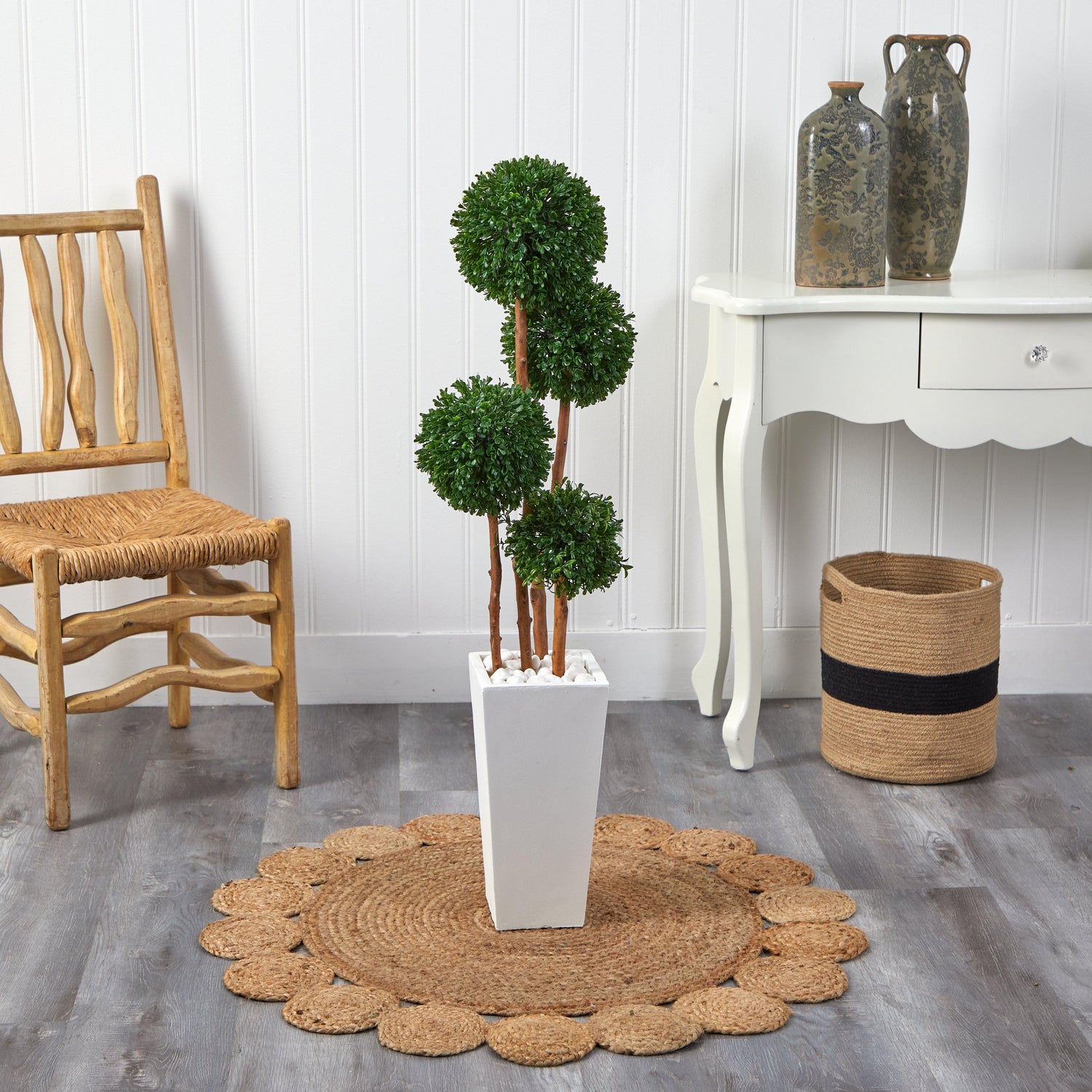 4’ Boxwood Topiary Artificial Tree in Planter (Indoor/Outdoor)