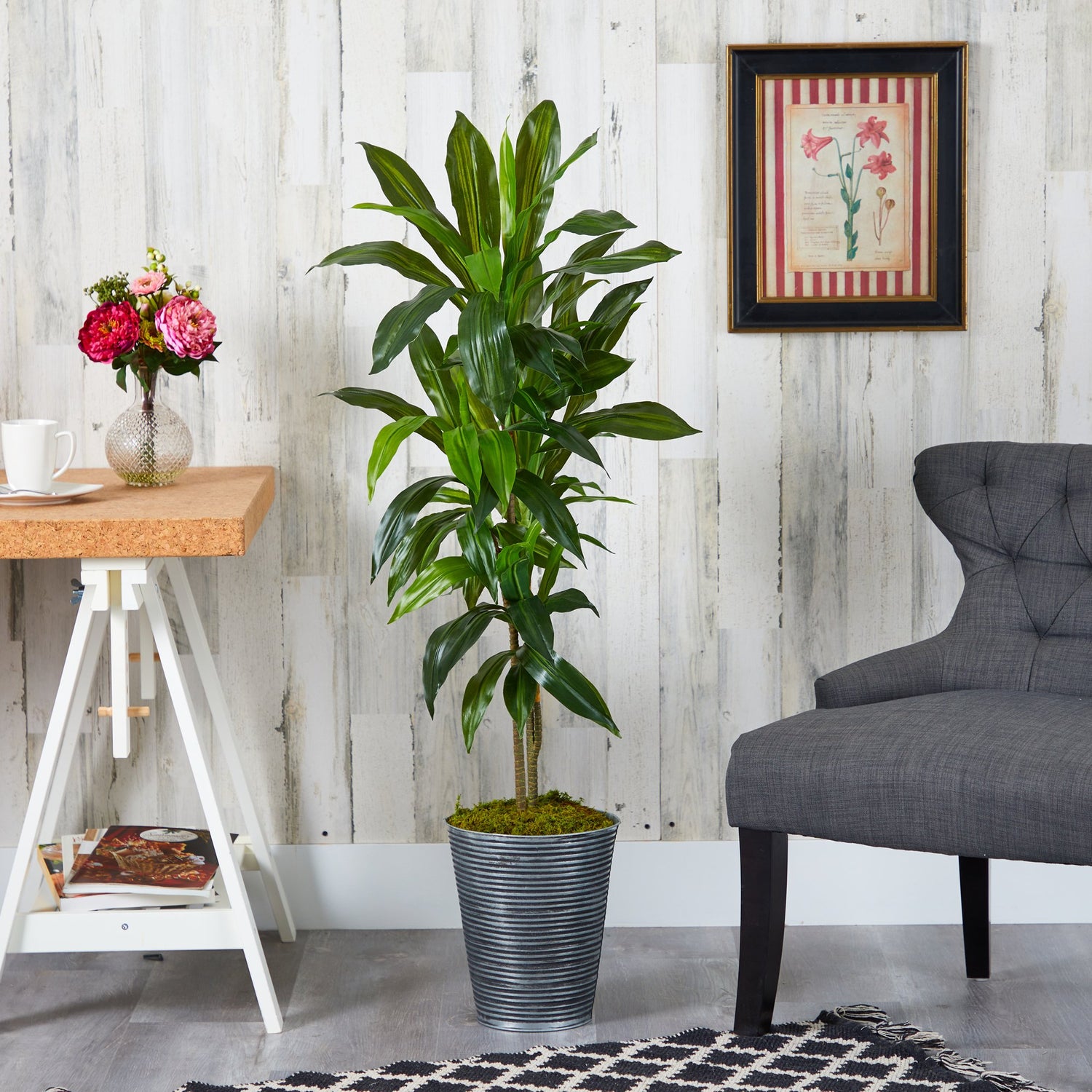 4’ Dracaena Artificial Plant in Decorative Tin Planter (Real Touch)