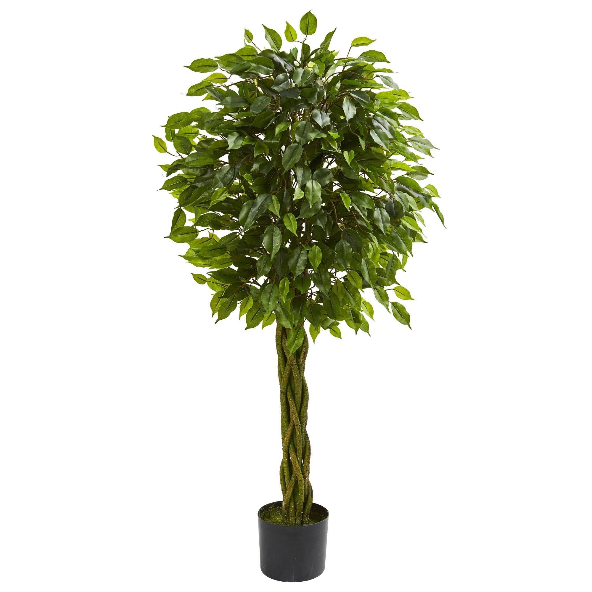 indoor plant with trunk Nearly Natural 4ft. Ficus Artificial Tree with Woven Trunk, UV Resistant (Indoor/Outdoor)