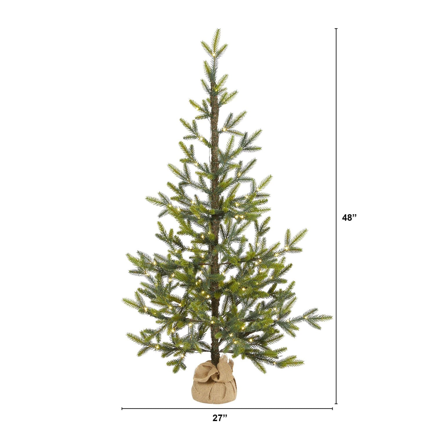 4’ Fraser Fir “Natural Look” Artificial Christmas Tree with 100 Clear LED Lights, a Burlap Base and 403 Bendable Branches
