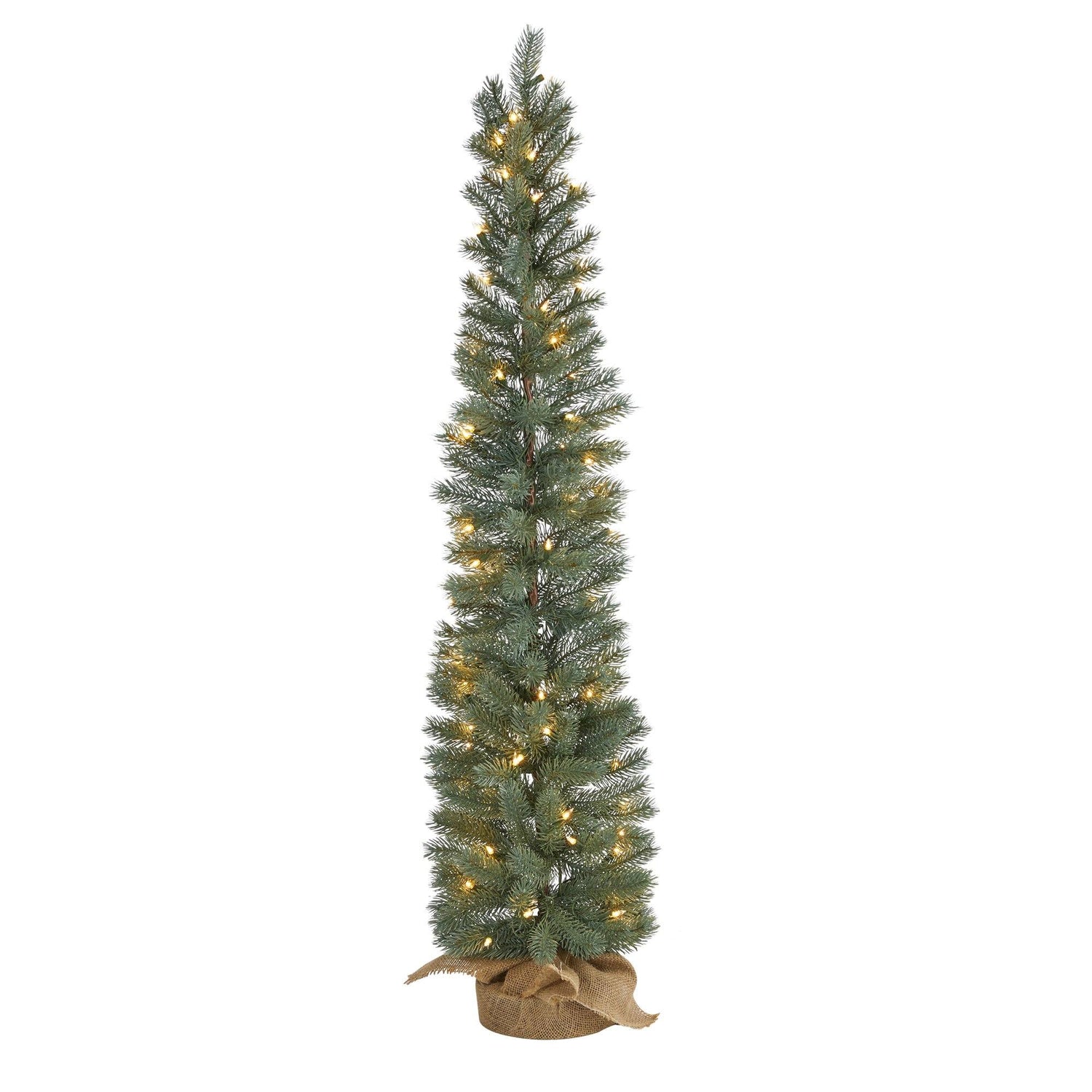 4’ Green Pine Artificial Christmas Tree with 70 Warm White Lights Set in a Burlap Base