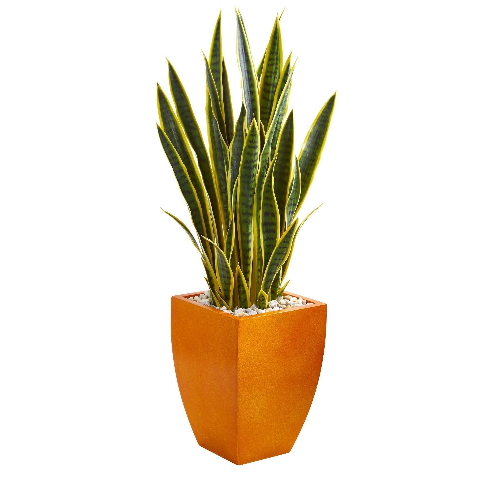 artificial snake plant michaels 4’ Sansevieria Artificial Plant in Orange Planter