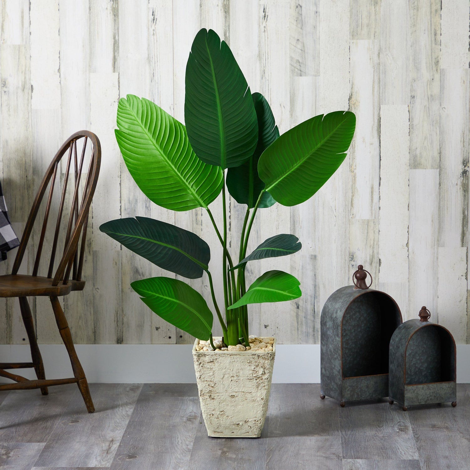 4’ Travelers Palm Artificial Tree in Country White Planter