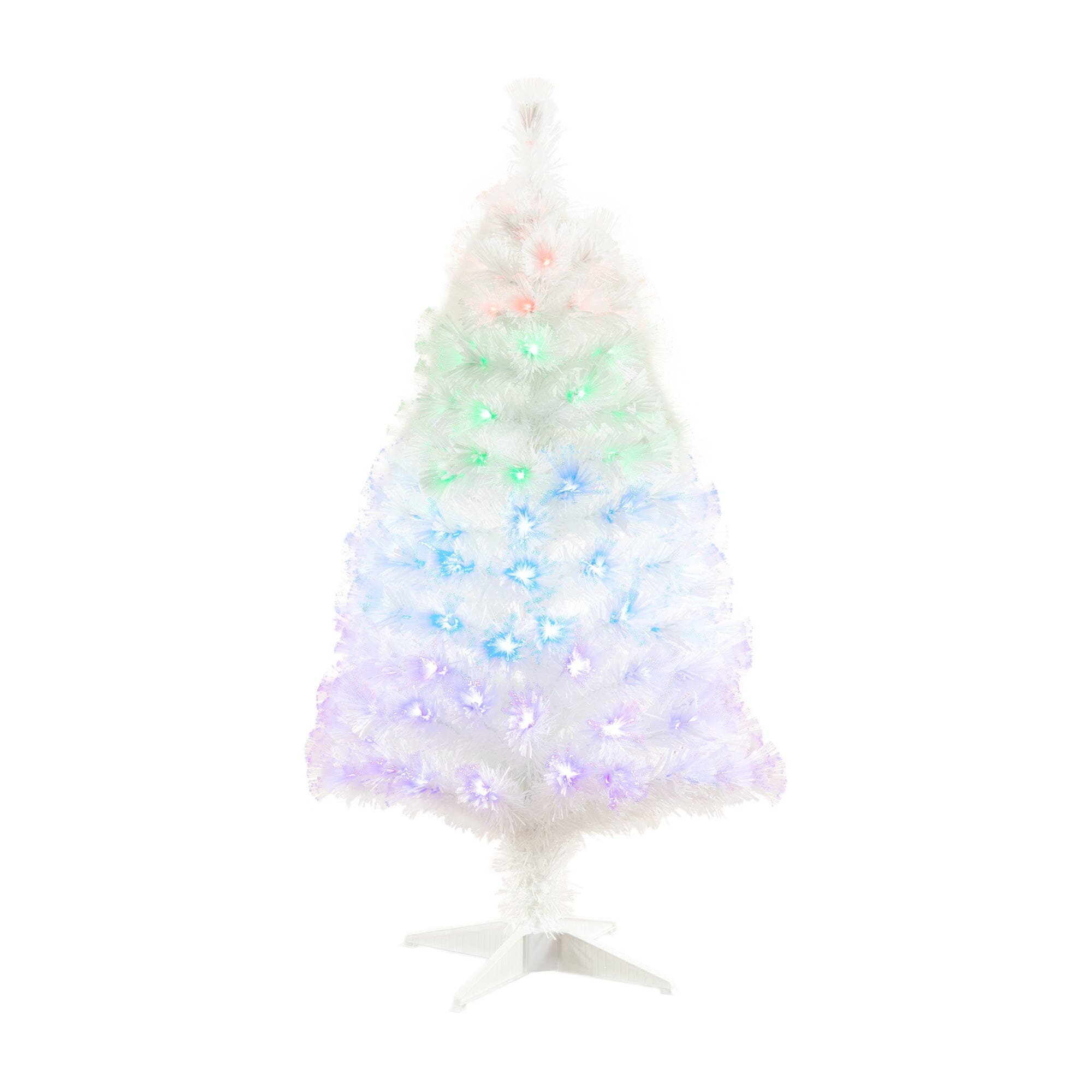 4 White Pre Lit Fiber Optic Artificial Christmas Tree with 120 Colorful LED and Remote Control Show Nearly Natural