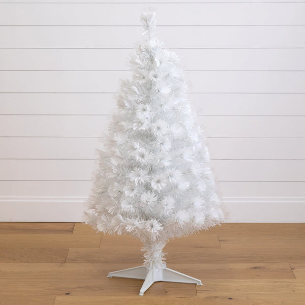 4' White Pre-Lit Fiber Optic Artificial Christmas Tree with 120 Colorful LED and Remote Control Show