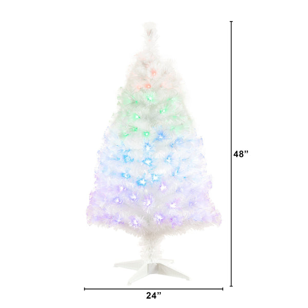 4' White Pre-Lit Fiber Optic Artificial Christmas Tree with 120 Colorful LED and Remote Control Show