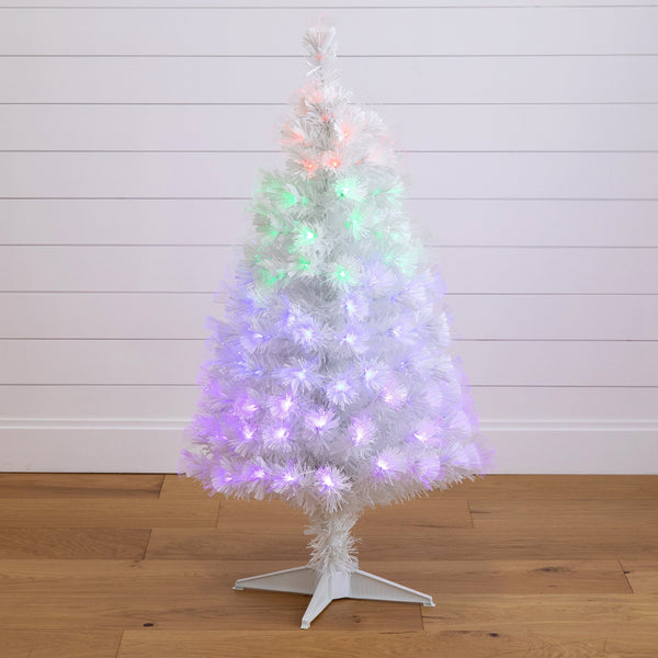 4' White Pre-Lit Fiber Optic Artificial Christmas Tree with 120 Colorful LED and Remote Control Show