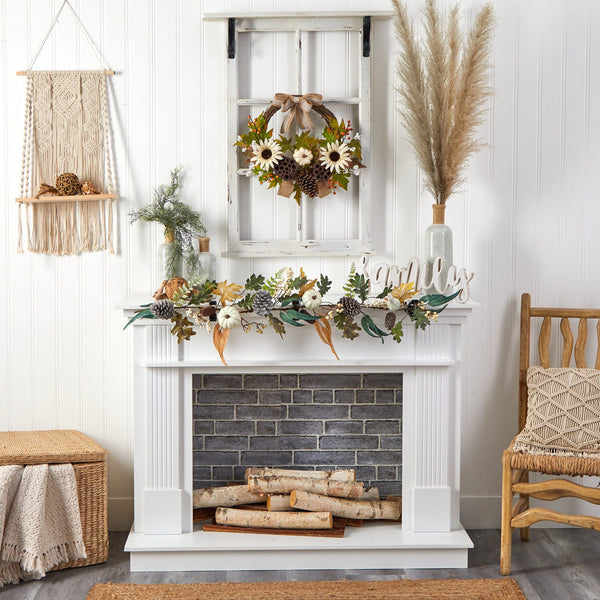 4’ White Pumpkin, Pinecones and Berries Artificial Autumn Garland
