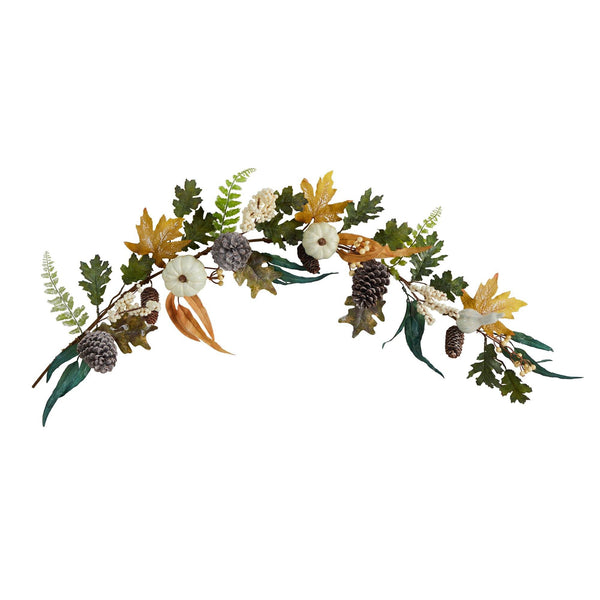 4’ White Pumpkin, Pinecones and Berries Artificial Autumn Garland