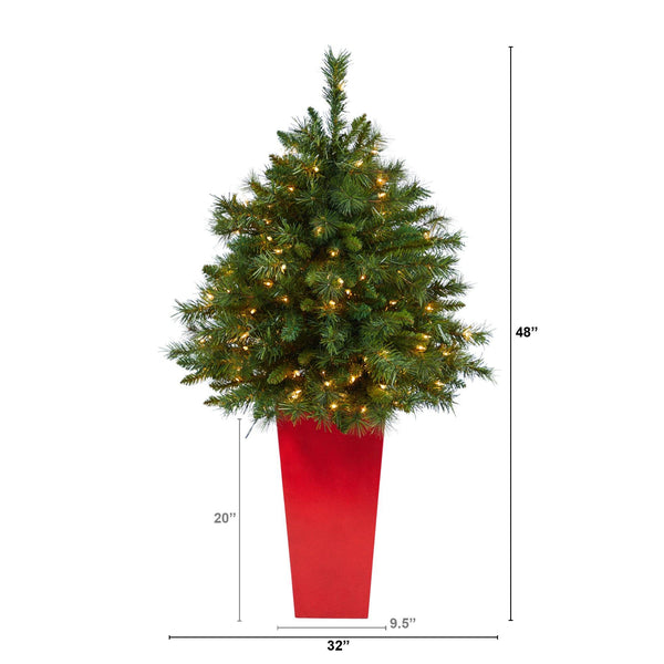 4’ Wyoming Mixed Pine Artificial Christmas Tree with 150 Clear Lights and 270 Bendable Branches in Tower Planter