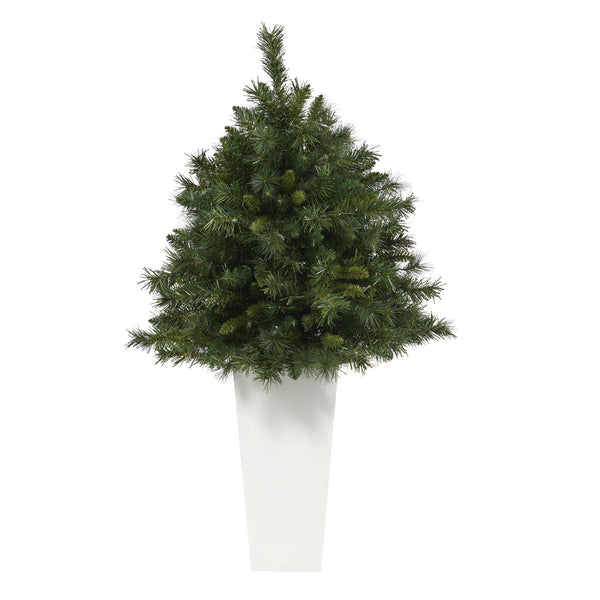 4’ Wyoming Mixed Pine Artificial Christmas Tree with 150 Clear Lights and 270 Bendable Branches in Tower Planter