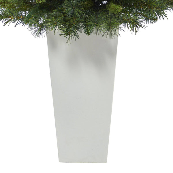 4’ Wyoming Mixed Pine Artificial Christmas Tree with 150 Clear Lights and 270 Bendable Branches in Tower Planter