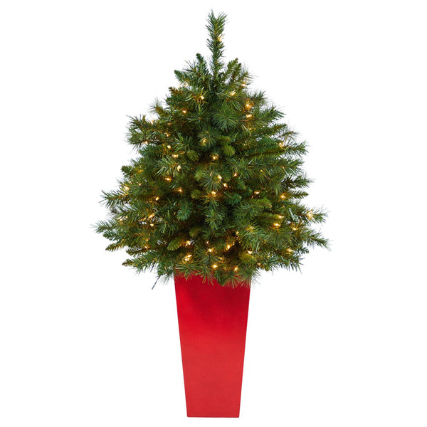 4’ Wyoming Mixed Pine Artificial Christmas Tree with 150 Clear Lights and 270 Bendable Branches in Tower Planter
