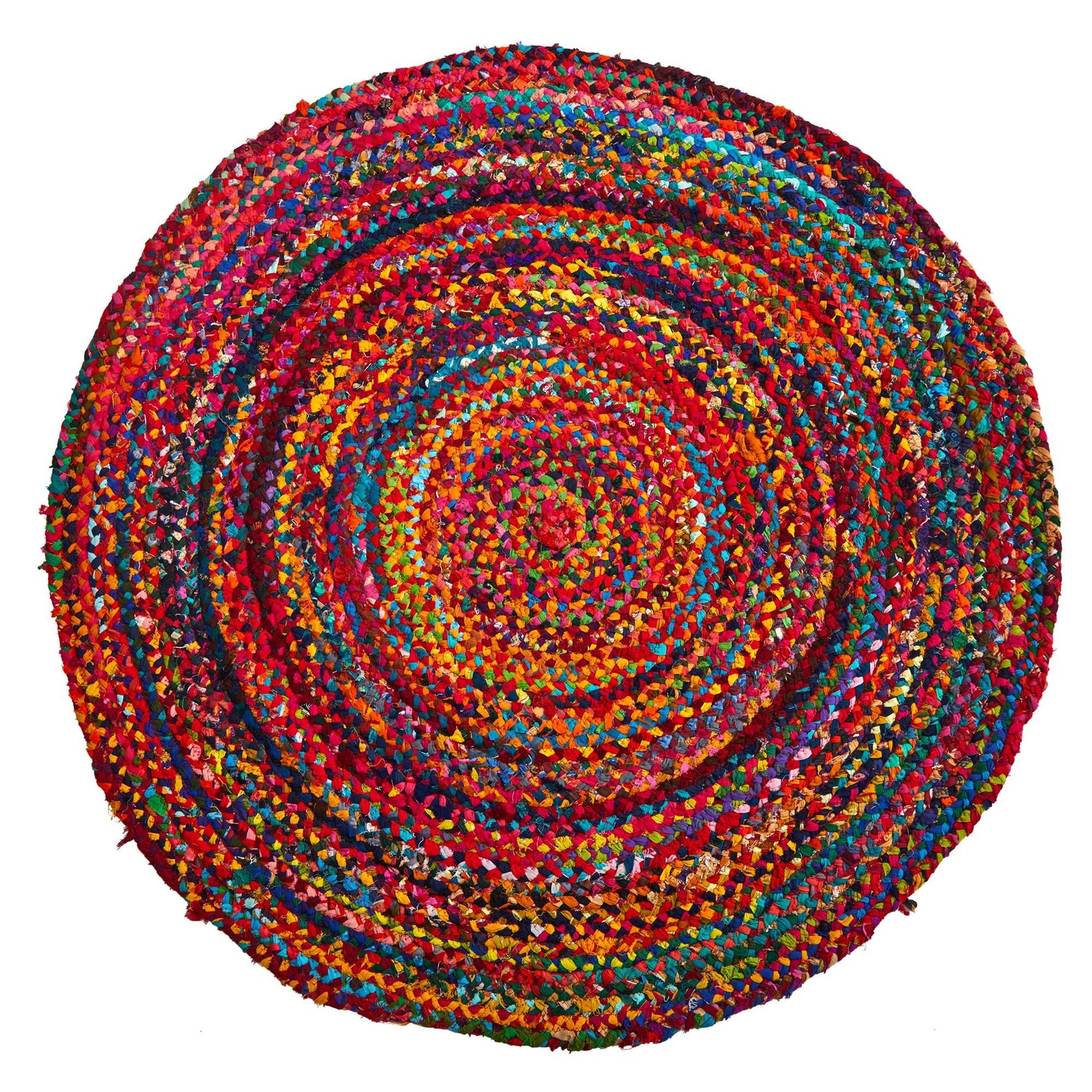 4’ x 4’ Hand Braided Boho Colorful Chindi Round Rug
