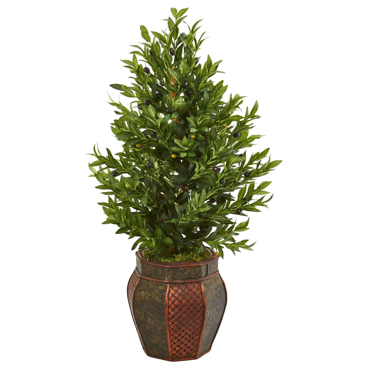 40” Olive Cone Topiary Artificial Tree in Decorative Planter