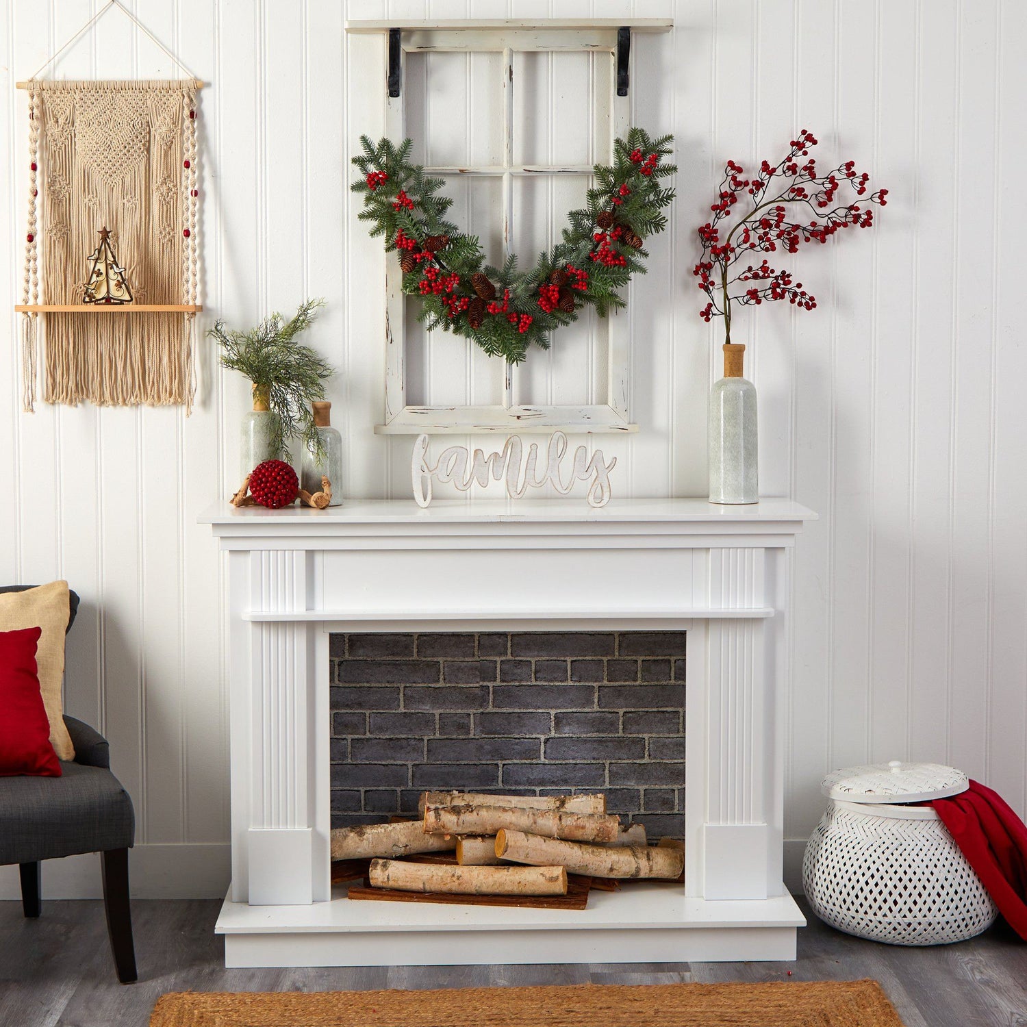 40” Pines, Red Berries and Pinecones Artificial Christmas Garland