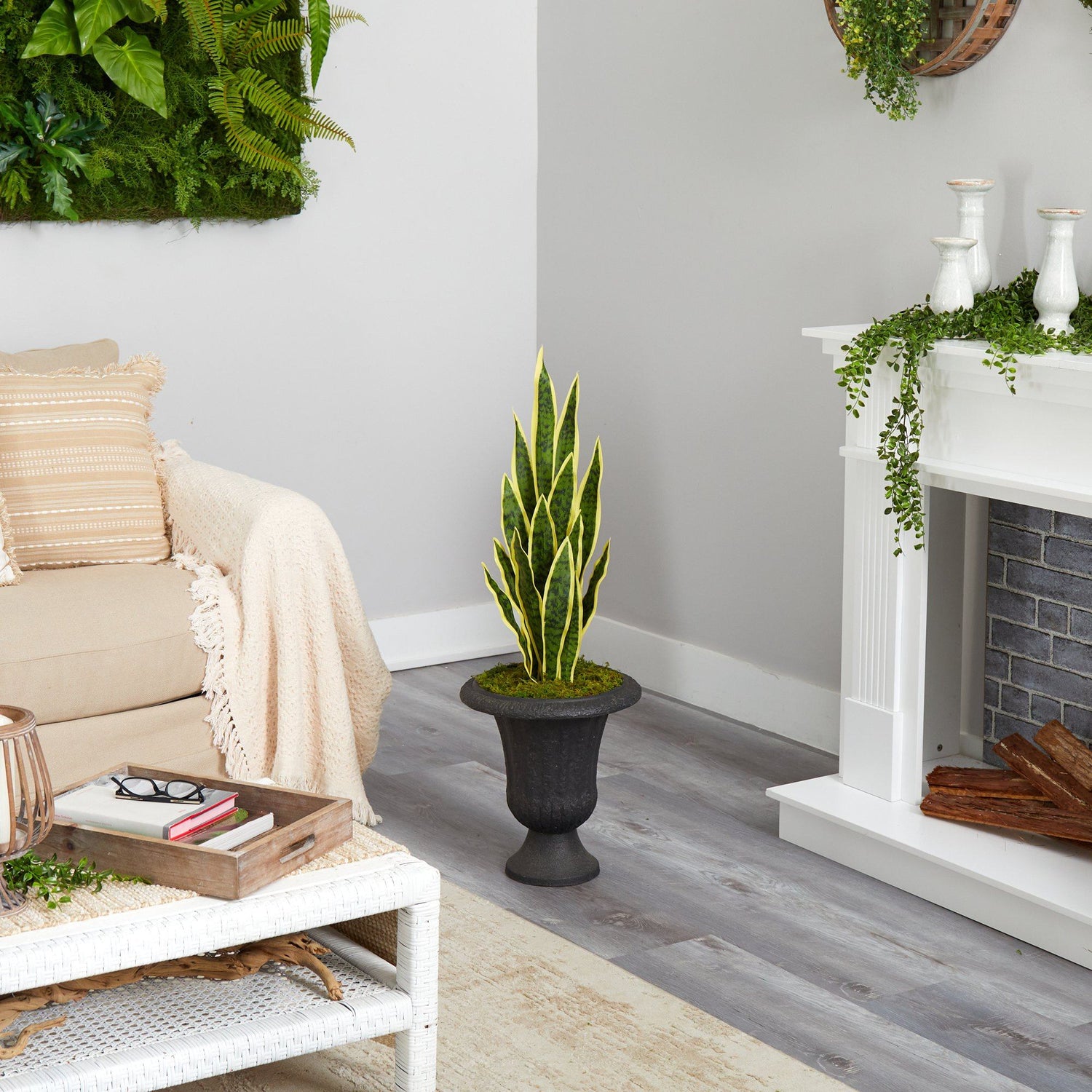 40” Sansevieria Artificial Plant in Charcoal Urn