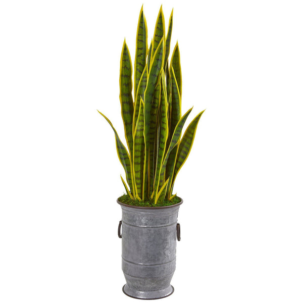 40” Sansevieria Artificial Plant in Metal Planter