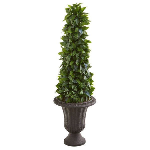 40” Sweet Bay Cone Topiary Artificial Tree in Decorative Brown Urn