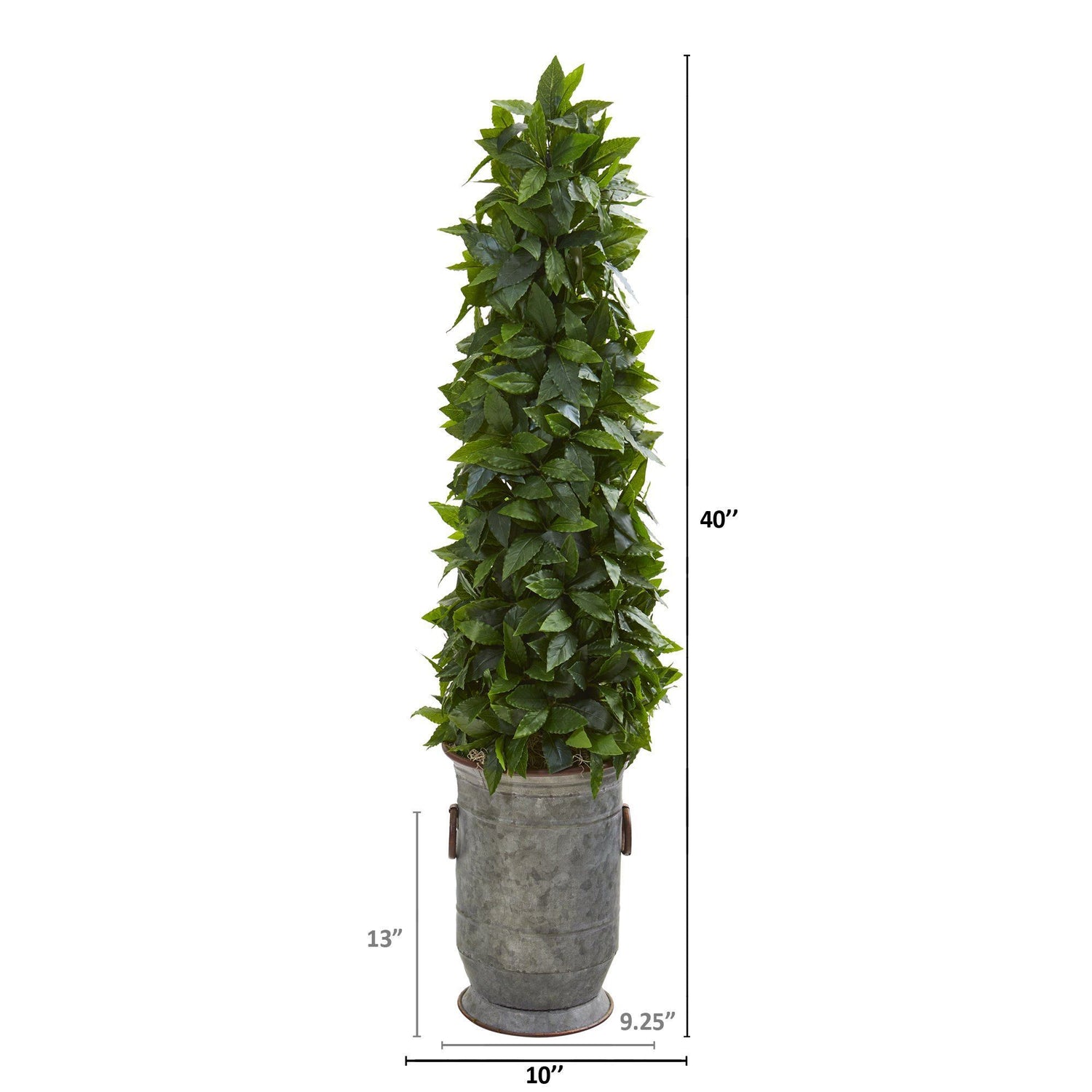 40” Sweet Bay Cone Topiary Artificial Tree in Vintage Metal Planter
