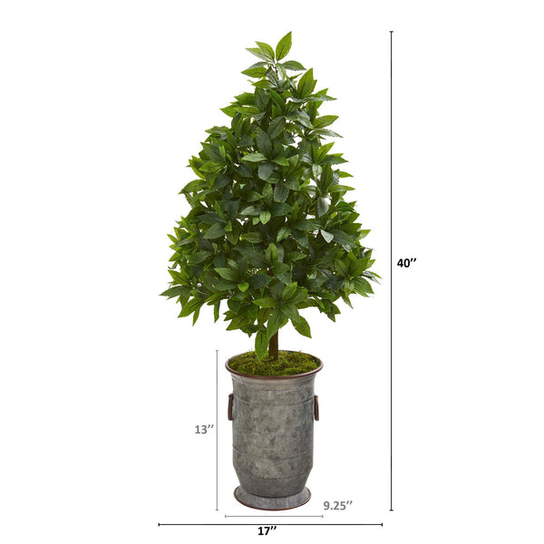 40” Sweet Bay Round Topiary Artificial Tree Thick Shape in Vintage Metal Planter