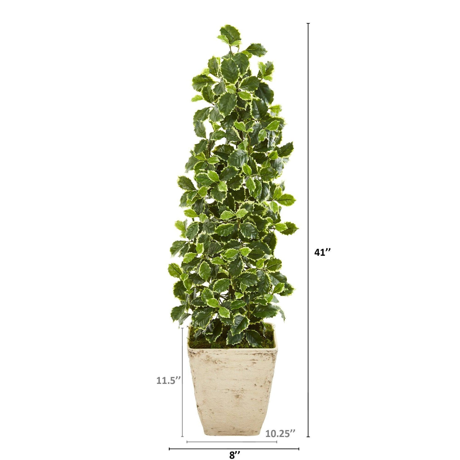 41” Variegated Holly Leaf Artificial Tree in Country White Planter (Real Touch)