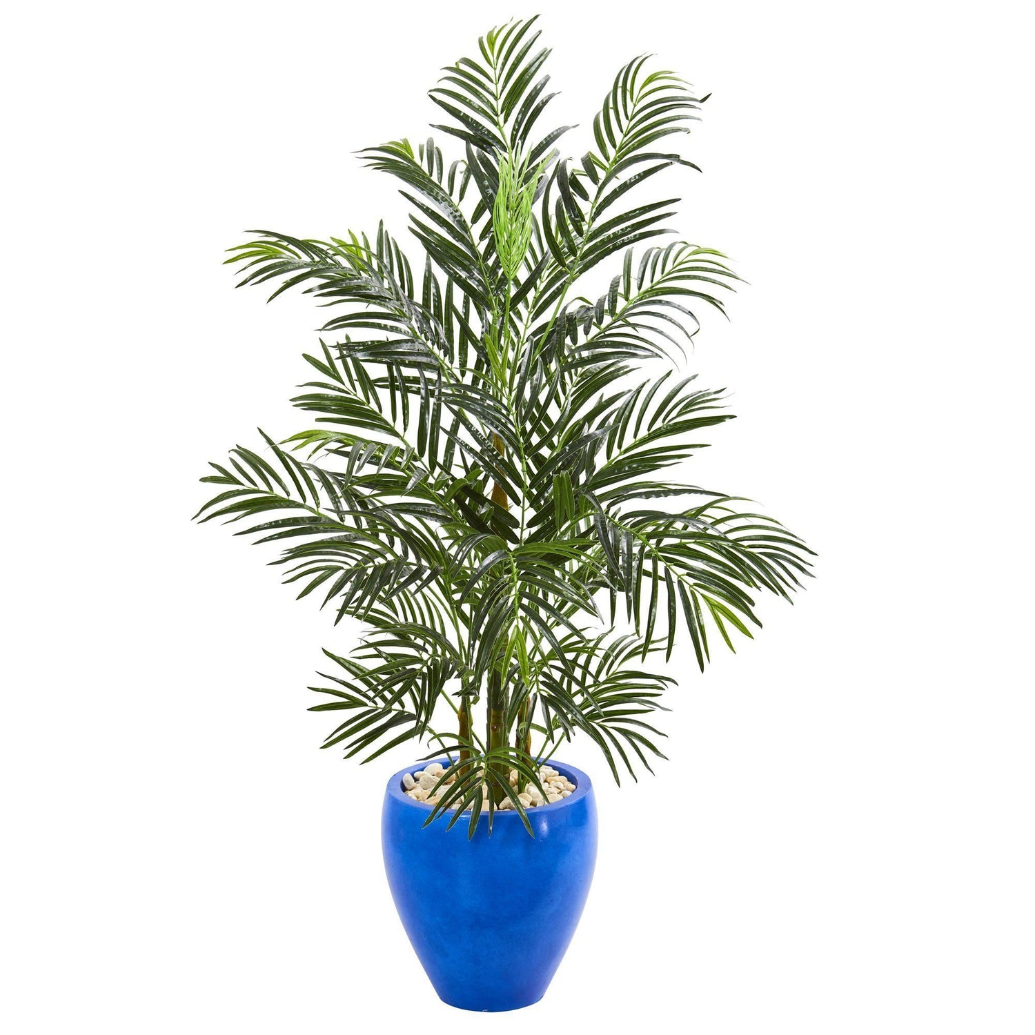 4.5’ Areca Palm Artificial Tree in Glazed Blue Planter (Indoor/Outdoor)