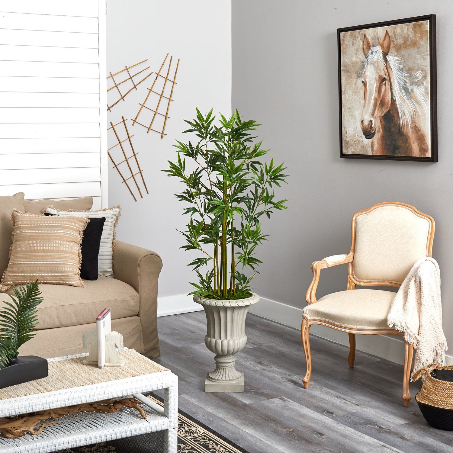 4.5’ Bamboo Palm Artificial Tree in Sand Finished Urn