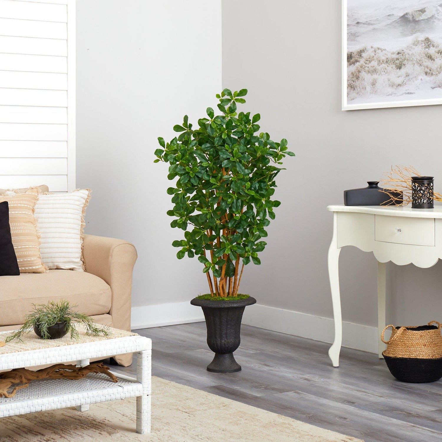 4.5’ Black Olive Artificial Tree in Charcoal Urn