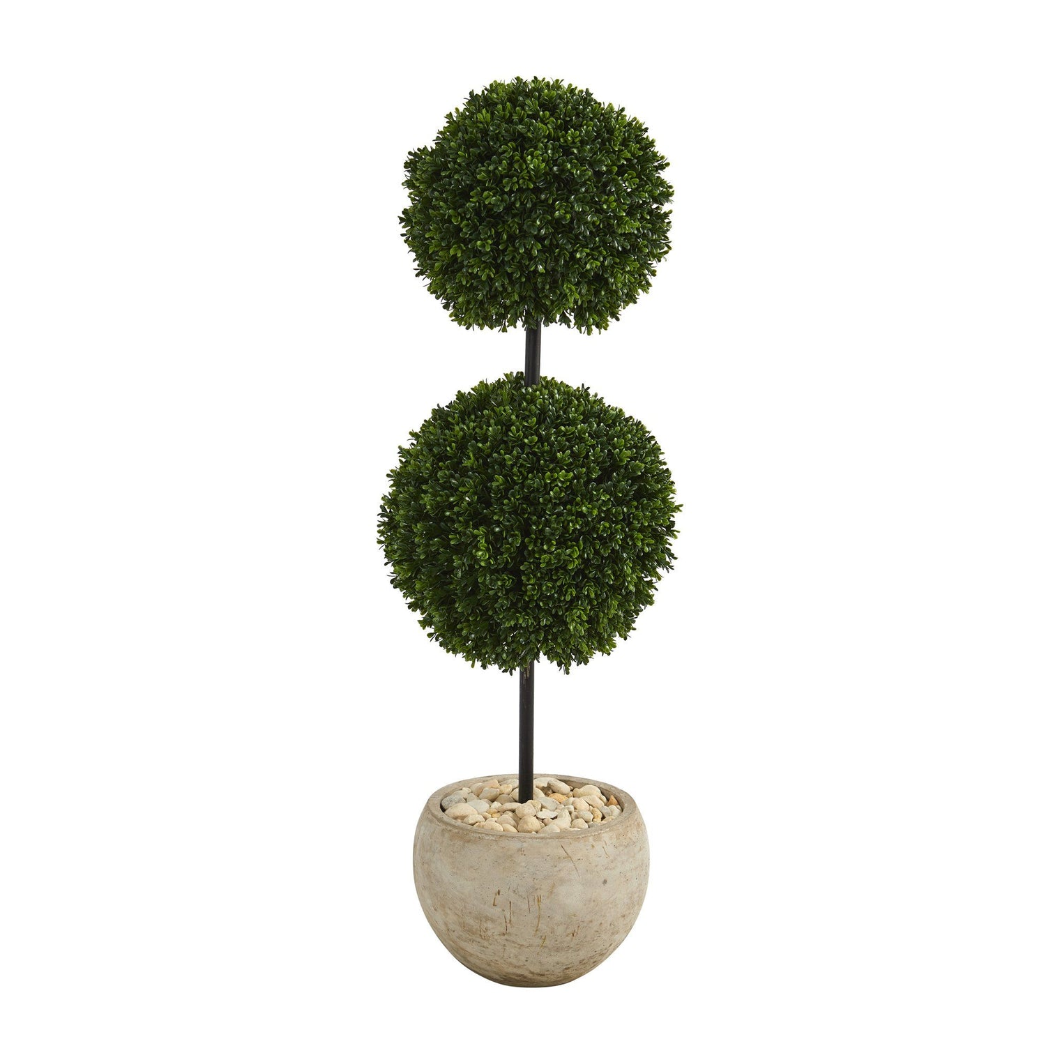45” Boxwood Double Ball Artificial Topiary Tree in Sand Colored Planter (Indoor/Outdoor)