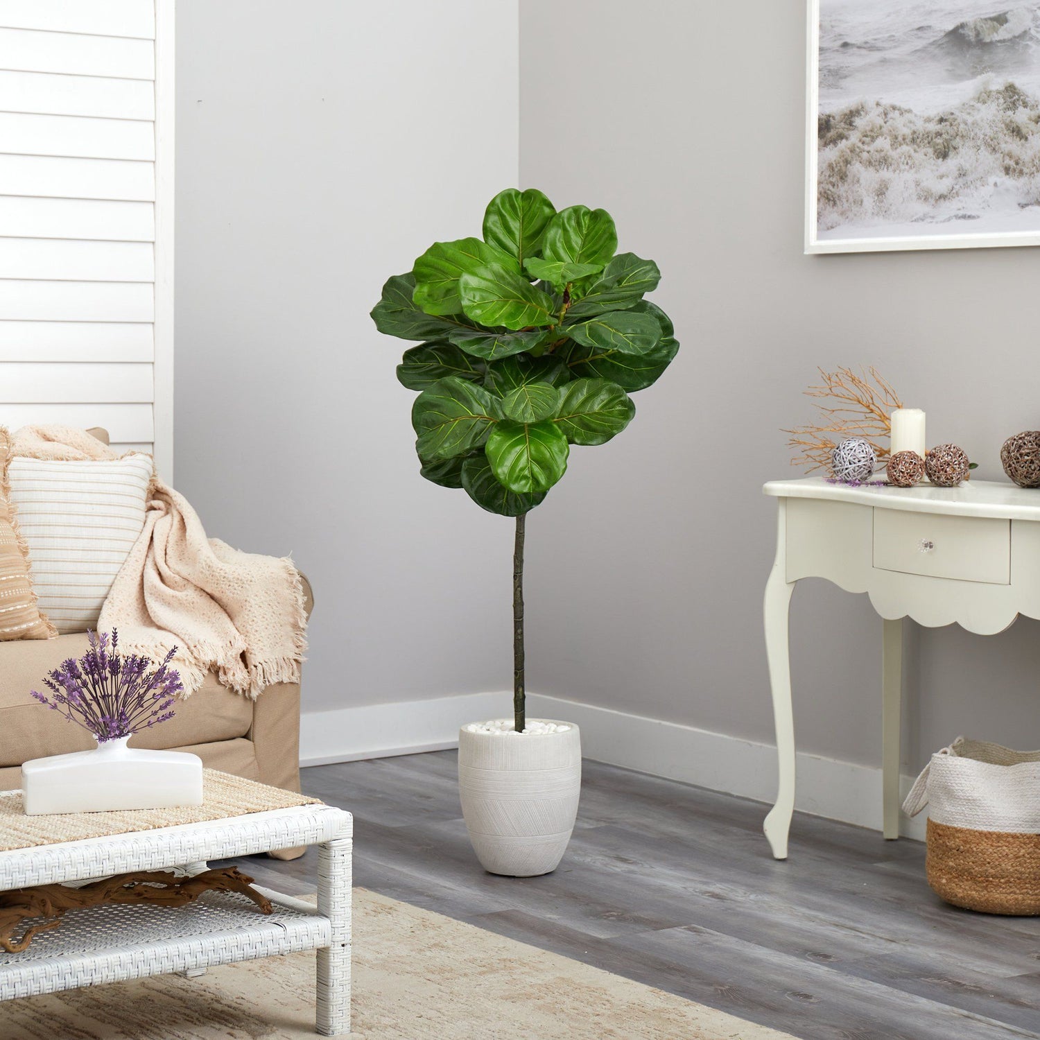 4.5’ Fiddle Leaf Artificial Tree in White Planter