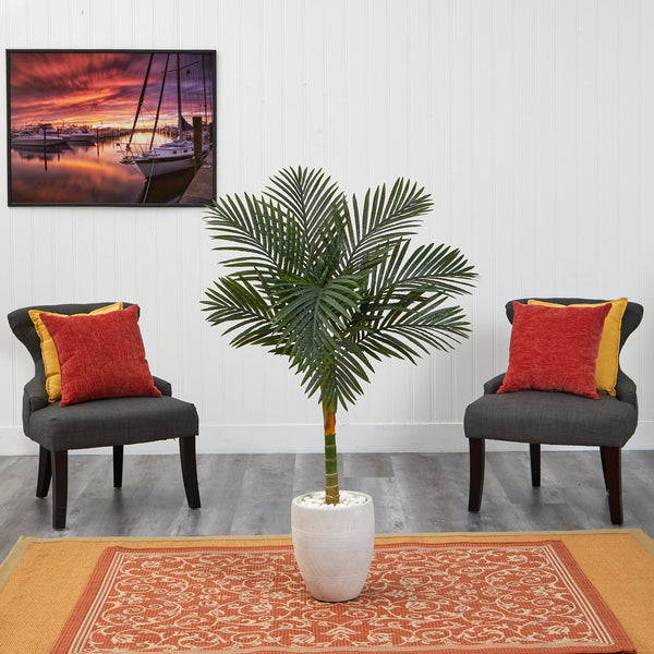 4.5’ Golden Cane Artificial Palm Tree in White Planter