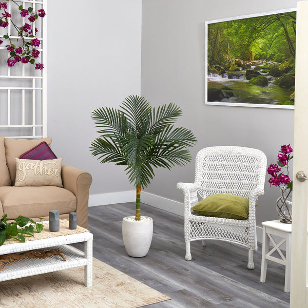 4.5’ Golden Cane Artificial Palm Tree in White Planter