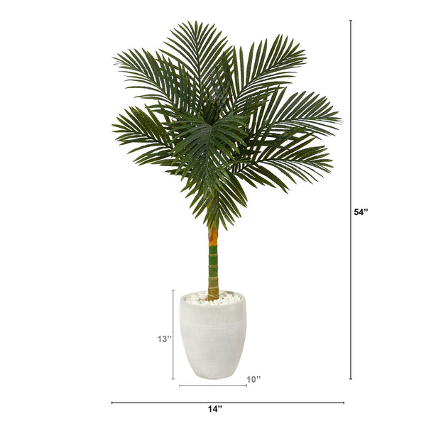 4.5’ Golden Cane Artificial Palm Tree in White Planter