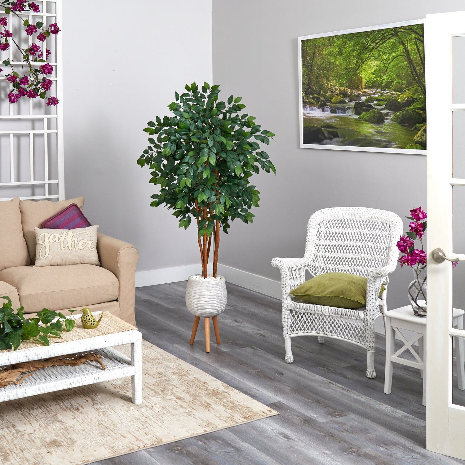 4.5’ Sakaki Artificial Tree in White Planter with Stand