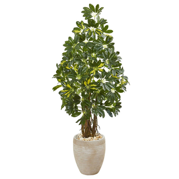 4.5’ Schefflera Artificial Tree in Sand Colored Planter