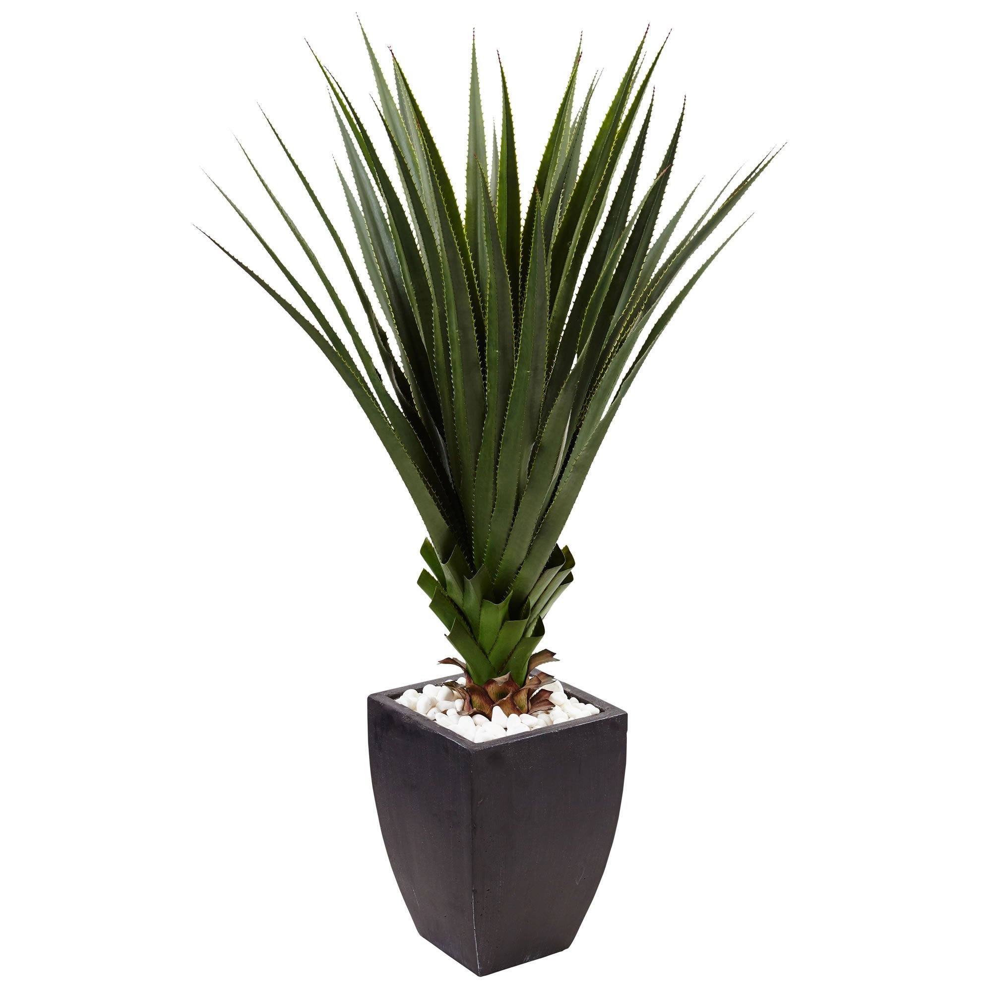 indoor black planter pot Nearly Natural 4.5 ft. Indoor/Outdoor Spiked Agave Artificial Plant in Black Planter