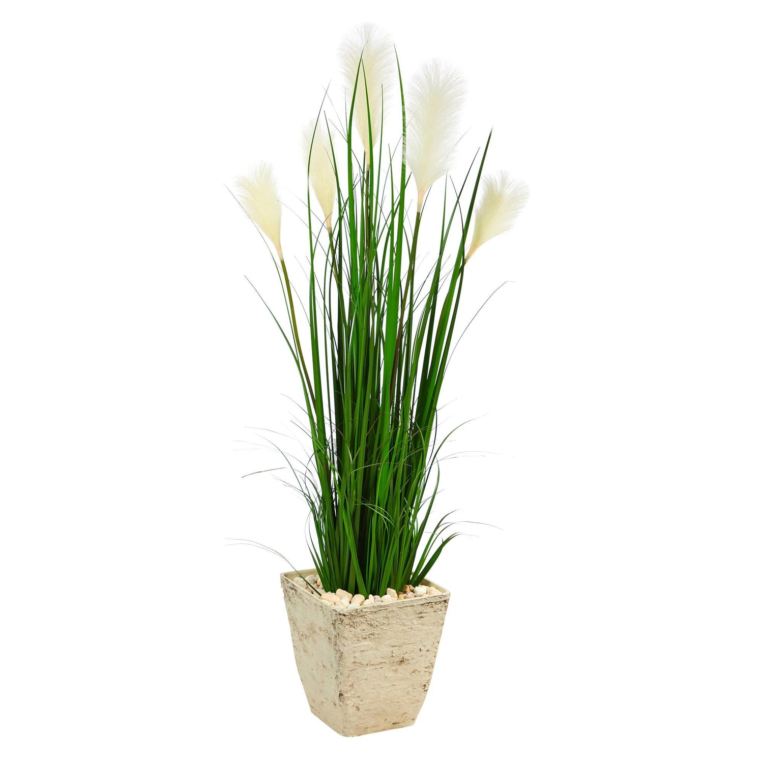 4.5’ Wheat Plum Grass Artificial Plant in Country White Planter